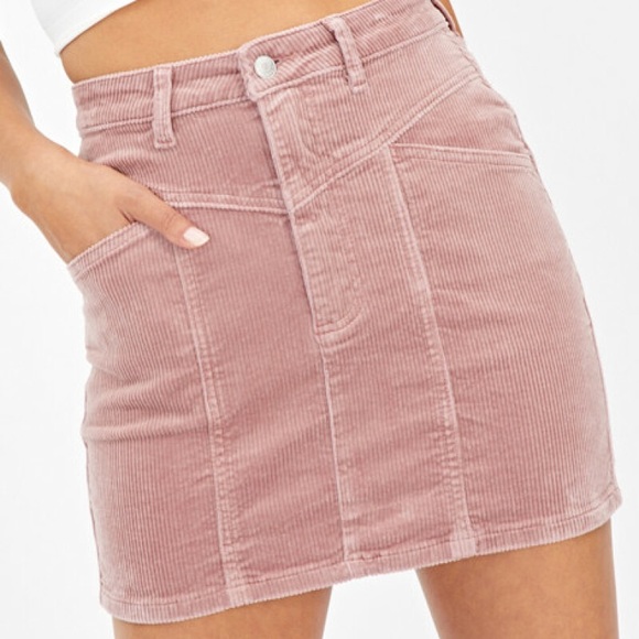 Glassons Skirts Glassons Pink Panelled Cord Cotton Stretch Corduroy High Waisted Mini Skirt
